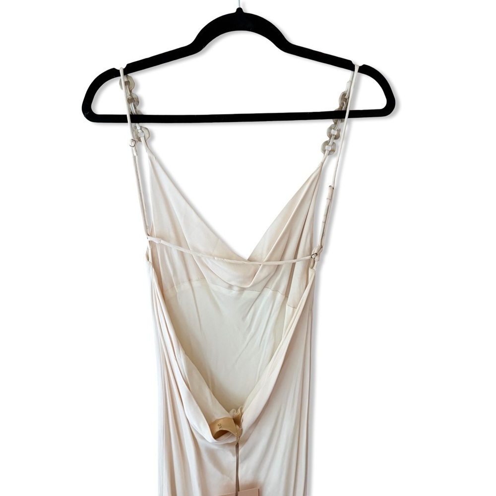 Bubish Farah Feather Trim Slip Dress White Satin Cream Gown Bridal Revolve Nwt M — image 8 of 8
